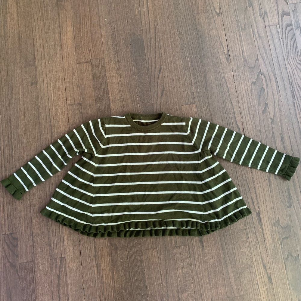 Olive Green and White Striped Sweater
